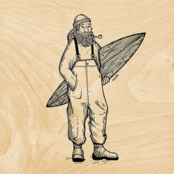 Poster En Bois 17,5 X 17,5 Cm Dessin Pécheur - Fabriqué En France