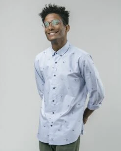 Brava Fabrics Chemise Vintage Imprimé Swimwear Bleu Ciel En Coton Biologique