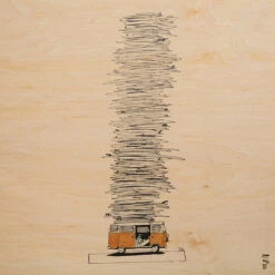 Poster En Bois 30x30 Cm Dessin Bus - Fabriqué En France