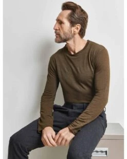 Tee-shirt Malin Marron Manche Longue Léger Blanc En Lin - Fabriqué En France