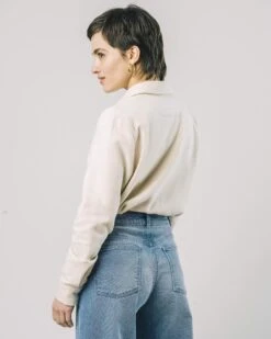 Brava Fabrics Chemise Cosy Flannel Couleur Ecru En Coton Biologique - Fabriqué Au Portugal -Clothing Discounts Store Blouse Femme Cosy Flannel Ecru BRAVA vuederriere