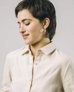 Brava Fabrics Chemise Cosy Flannel Couleur Ecru En Coton Biologique - Fabriqué Au Portugal -Clothing Discounts Store Blouse Femme Cosy Flannel Ecru BRAVA zoomdevant