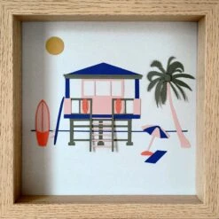 Tableau Collage Miami En Papier Coloré Recyclé - Fait Main à Bordeaux