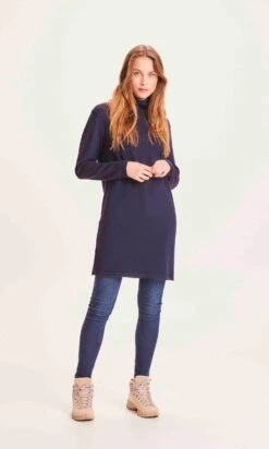 Robe Pull Col Roulé HEATHER - En Bleu Marine - En Laine Bio