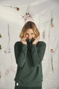 Sweat Ski Vert Sapin Fermeture éclaire Devant En Coton Biologique - Fabriqué Au Portugal - GRAINE