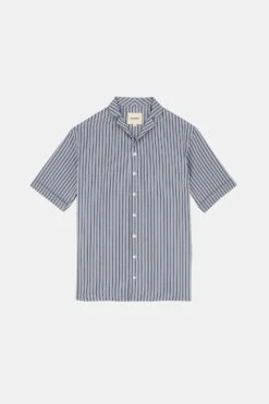 Chemise Manches Courtes Chicago Rayée Bleu En Coton Upcyclé - Unisexe