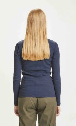 T Shirt Manches Longues CANNA Col Rond - En Coton Bio - Couleur Marine -Clothing Discounts Store Tshirt Vegan Marine CannaRIB KNOWLEDGE dedos