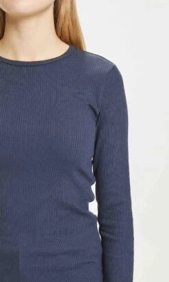 T Shirt Manches Longues CANNA Col Rond - En Coton Bio - Couleur Marine -Clothing Discounts Store Tshirt Vegan Marine CannaRIB KNOWLEDGE zoom