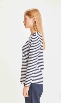 Marinière Manches Longues VIOLET - En Coton Bio -Clothing Discounts Store Tshirt mariniere mancheslongues KNOWLEDGE decote