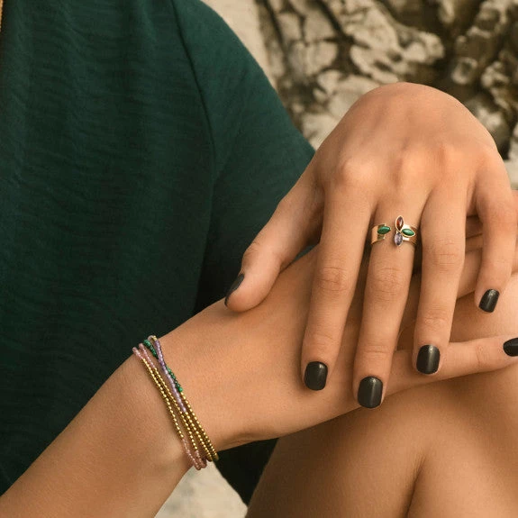 Bague Fleur Femme FLORES - Avec Pierre Naturelle 3 Bague Fleur Femme FLORES - Avec Pierre Naturelle