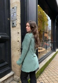 Blazer Velours Femme CLAIRE - En Bleu - En Tissus Upcyclés -Clothing Discounts Store blazer velours bleu2
