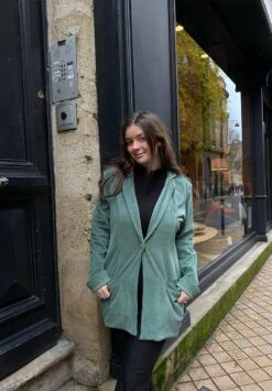 Blazer Velours Femme CLAIRE - En Bleu - En Tissus Upcyclés -Clothing Discounts Store blazer velours bleu3