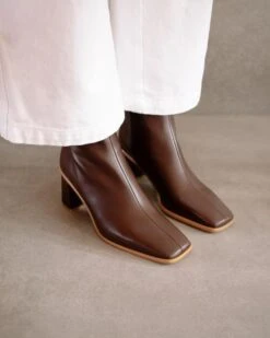 ALOHAS Bottines Talon Bloc Femme WEST CAPE - En Marron - En Cuir Certifié LWG