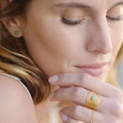 Boucles D'oreilles Rondes Femme ARIANE - En Pierre Naturelle Et Laiton Doré à L'or Fin 24 Carats