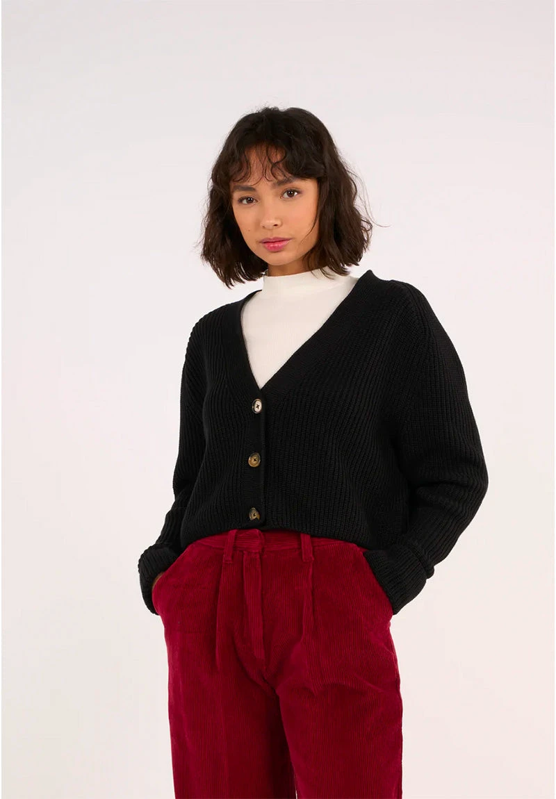 Cardigan Femme V-NECK - OCS/Vegan - En Noir 3 Cardigan Femme V-NECK - OCS/Vegan - En Noir