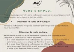 Carte-Cadeaux écolo De MAT Green Concept -Clothing Discounts Store carte cadeaux matgreenconcept modedemploi