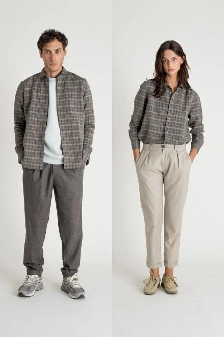 Chemise Ecossaise Mixte ONTARIO - Couleur Taupe - En Coton Upcyclé 3 Chemise Ecossaise Mixte ONTARIO - Couleur Taupe - En Coton Upcyclé