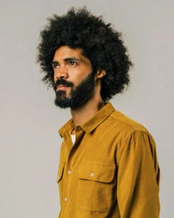 Brava Fabrics Chemise Velours Homme CORDUROY - En Moutarde - En Coton Bio -Clothing Discounts Store chemise velours homme corduroy profil