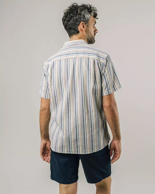 Brava Fabrics Chemise Manches Courtes Homme Cactus ALOHA - Avec Rayures Beiges Et Bleues- En Coton Bio 7 Brava Fabrics Chemise Manches Courtes Homme Cactus ALOHA - Avec Rayures Beiges Et Bleues- En Coton Bio - Image 5