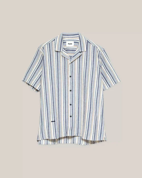 Brava Fabrics Chemise Manches Courtes Homme Cactus ALOHA - Avec Rayures Beiges Et Bleues- En Coton Bio 9 Brava Fabrics Chemise Manches Courtes Homme Cactus ALOHA - Avec Rayures Beiges Et Bleues- En Coton Bio - Image 7