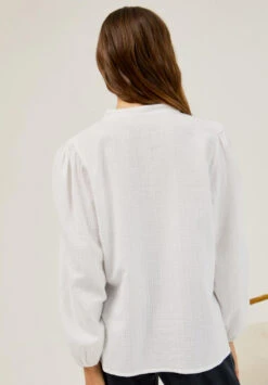 Chemisier Manches Ballons DAYA - Couleur Blanc - En Coton Biologique -Clothing Discounts Store chemisier manches bouffantes1