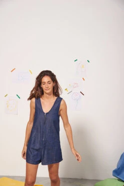 Combishort Jean Femme BOISÉ - En Couleur Denim - En Lyocell -Clothing Discounts Store combishort jean femme boise bleu