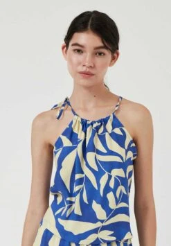 AMT Débardeur Fleuri Femme LEAVES - En Bleu - En Viscose Eco Vero