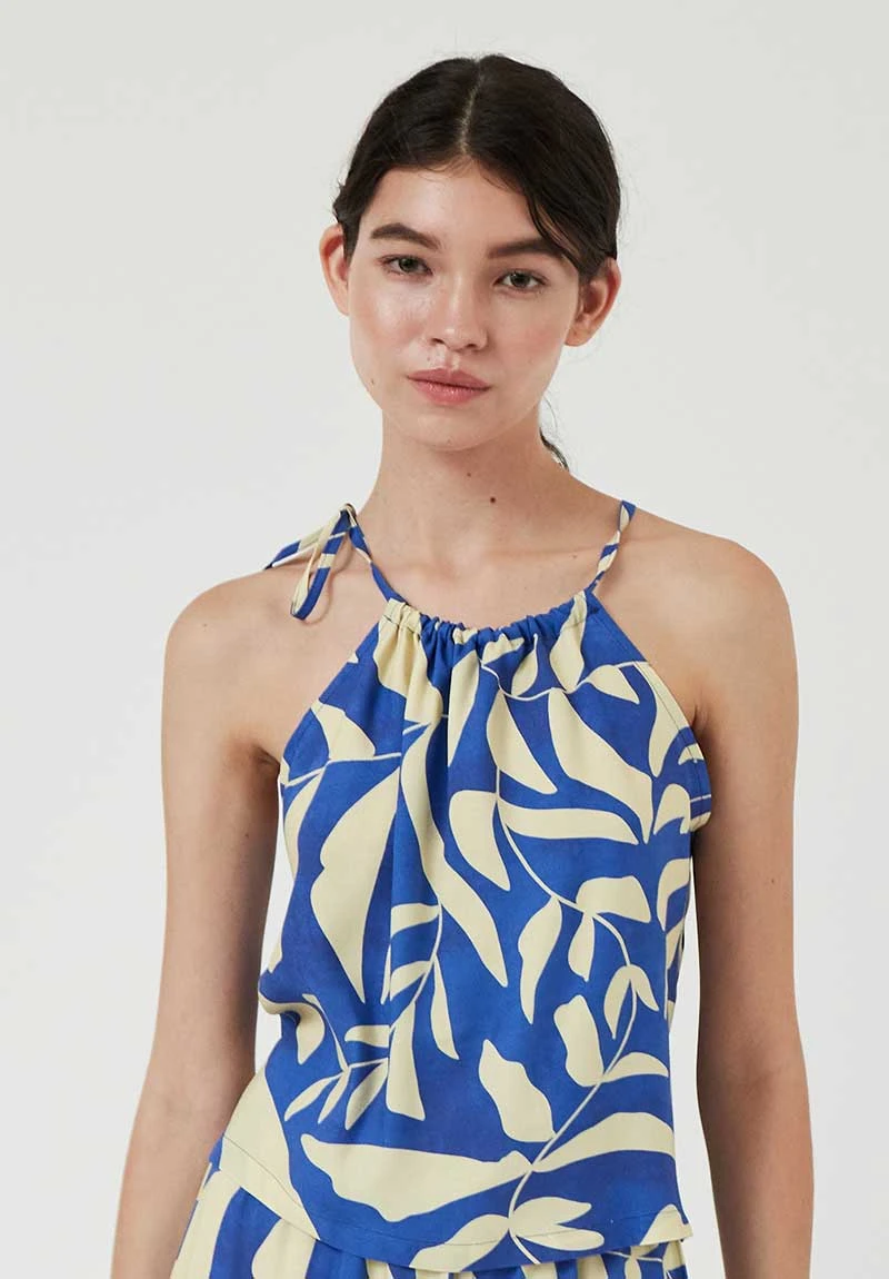 AMT Débardeur Fleuri Femme LEAVES - En Bleu - En Viscose Eco Vero 3 AMT Débardeur Fleuri Femme LEAVES - En Bleu - En Viscose Eco Vero