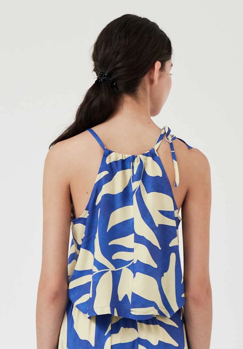 AMT Débardeur Fleuri Femme LEAVES - En Bleu - En Viscose Eco Vero 4 AMT Débardeur Fleuri Femme LEAVES - En Bleu - En Viscose Eco Vero - Image 2