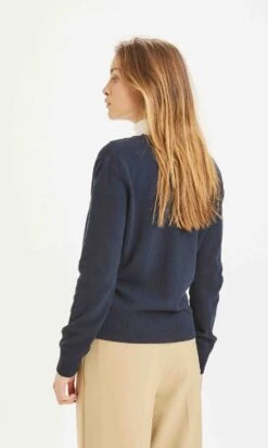 Gilet LOTUS Couleur Marine Femme - En Laine D'agneau Bio -Clothing Discounts Store gilet lotus marine laine dedos