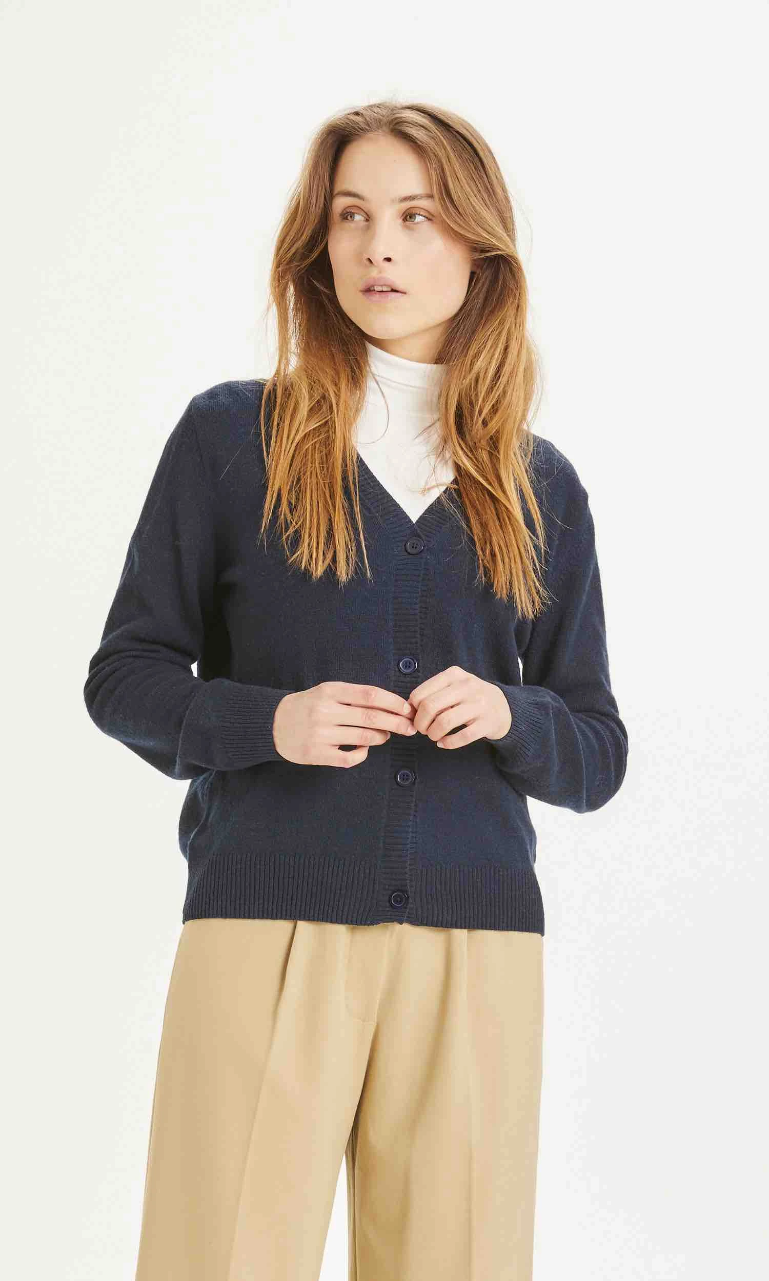 Gilet LOTUS Couleur Marine Femme - En Laine D'agneau Bio