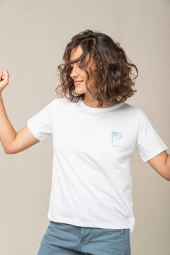 Tee-shirt Brodé Main Botte En Coton Biologique Blanc Fabriqué Au Portugal - GRAINE