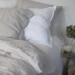 Housse De Couette Blanc En Lin Français - 240x220 Ou 260x240 -Clothing Discounts Store housse couette lin lave galet draperie francaise