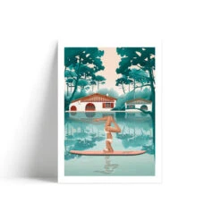 Illustration Yoga Sur Le Lac D'Hossegor - En Papier Certifié FSC - Imprimée En France