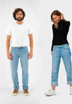 Jean Délavé Mixte RELAX FRED - Bleu Ciel - Fabriqué En Tunisie