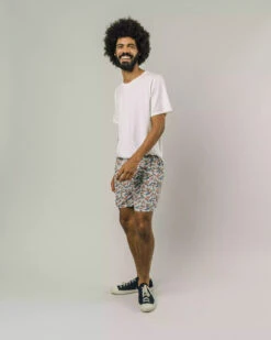 Brava Fabrics Short De Bain Homme Avec Motif STICKERS - En Bleu Ciel - En Polyester Recyclé