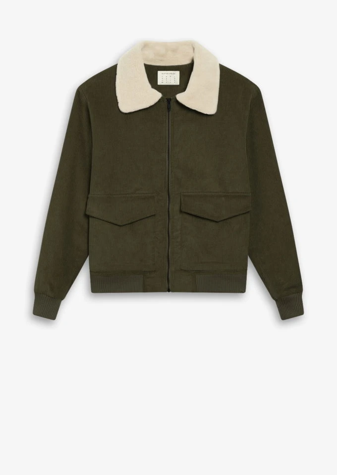 Manteau Col Moumoute CORDUROY - Couleur Kaki - En Coton Biologique 3 Manteau Col Moumoute CORDUROY - Couleur Kaki - En Coton Biologique