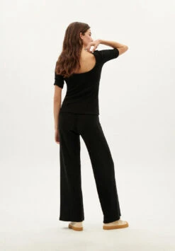 Thinking Mu Pantalon Cotelé DALIA - En Noir - En Tencel -Clothing Discounts Store pantalon ample fluide noir2
