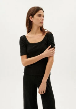 Thinking Mu Pantalon Cotelé DALIA - En Noir - En Tencel -Clothing Discounts Store pantalon ample fluide noir3