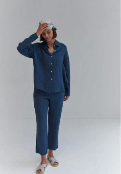 Pantalon Droit En Lin CARABU - En Bleu Marine