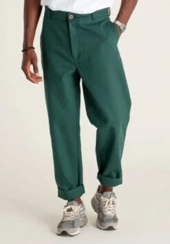 Pantalon Droit Large DALI - En Vert Sapin - En Coton Bio