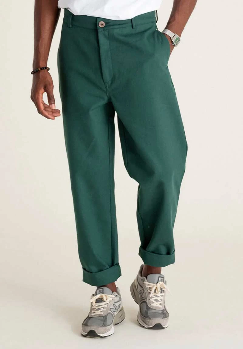 Pantalon Droit Large DALI - En Vert Sapin - En Coton Bio 3 Pantalon Droit Large DALI - En Vert Sapin - En Coton Bio