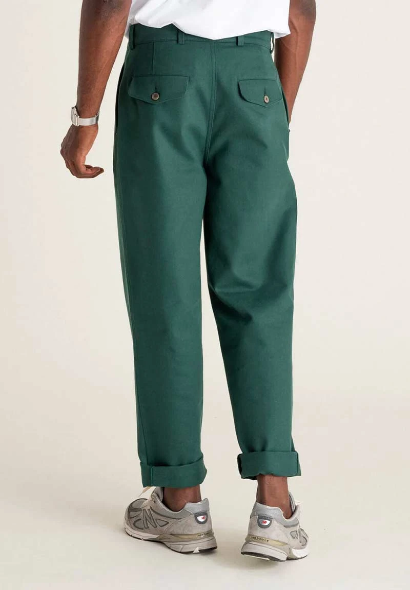 Pantalon Droit Large DALI - En Vert Sapin - En Coton Bio 4 Pantalon Droit Large DALI - En Vert Sapin - En Coton Bio - Image 2