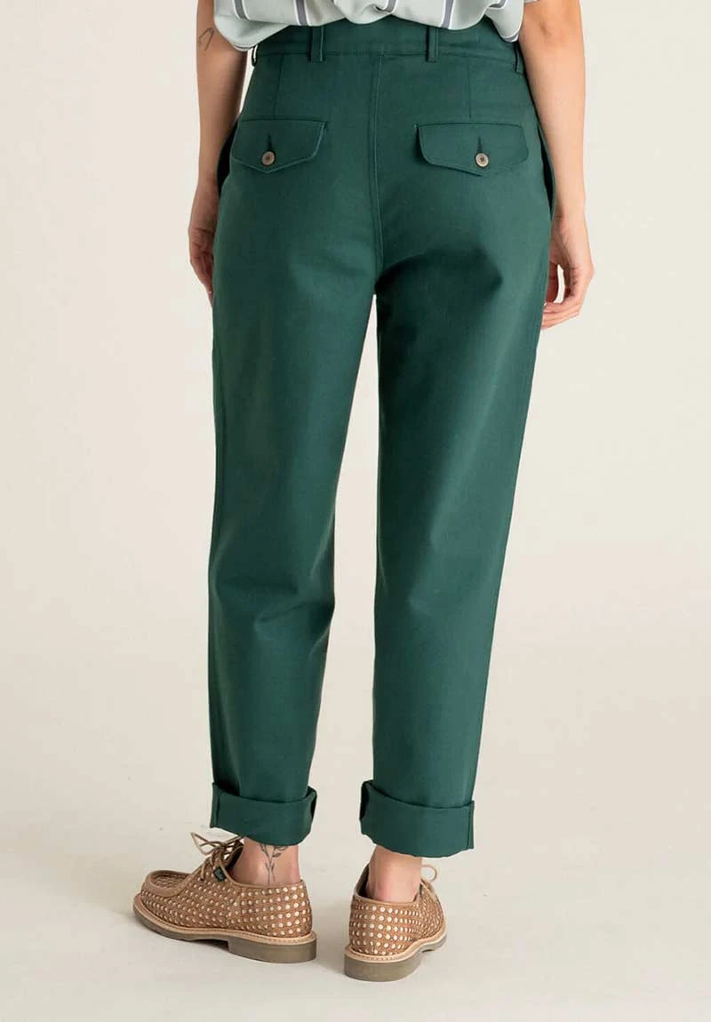 Pantalon Droit Large DALI - En Vert Sapin - En Coton Bio 7 Pantalon Droit Large DALI - En Vert Sapin - En Coton Bio - Image 5