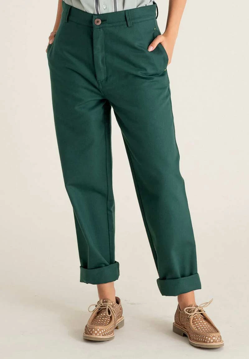 Pantalon Droit Large DALI - En Vert Sapin - En Coton Bio 6 Pantalon Droit Large DALI - En Vert Sapin - En Coton Bio - Image 4