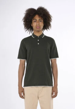Polo Homme Manche Courte KNIT - En Coton Bio - En Vert Forêt -Clothing Discounts Store polo homme manche courte vert2