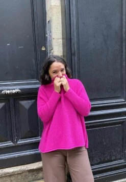 Pull Col Cheminé DOUCEUR - En Plusieurs Coloris - En Laine -Clothing Discounts Store pull col chemine magenta