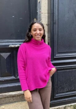 Pull Col Cheminé DOUCEUR - En Plusieurs Coloris - En Laine -Clothing Discounts Store pull col chemine magenta1
