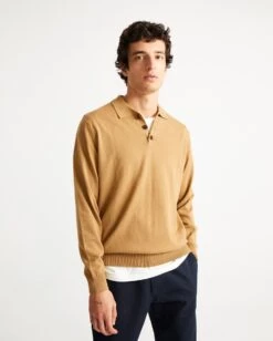 Thinking Mu Pull Col Polo Homme VINCENT - En Plusieurs Coloris - En Coton Bio -Clothing Discounts Store pull col polo vincent thinking mu ocre face