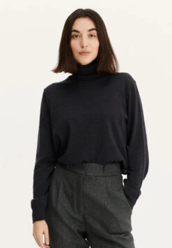 Pull Col Roulé Fin Unisexe BERGEN - En Laine Mérinos - Couleur Anthracite